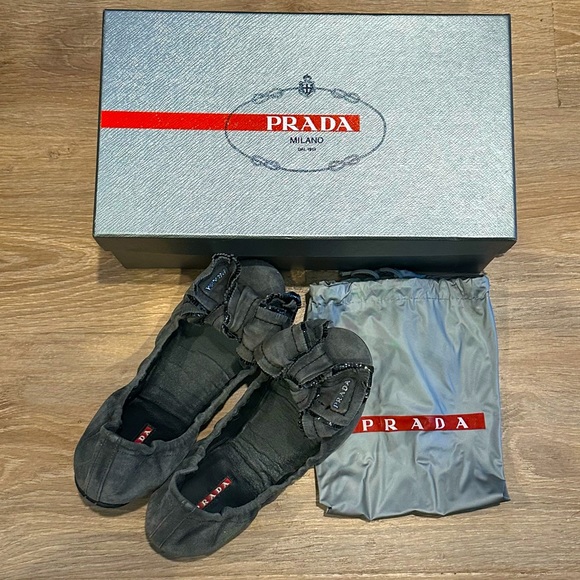 Prada Suede ballet flats with Bow size 37 1/2 - Picture 1 of 15